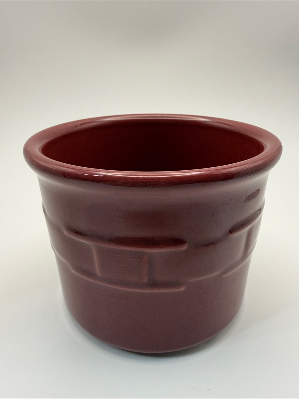 Longaberger Pottery Small Woven Traditions Basket Weave Crock Paprika Colorway